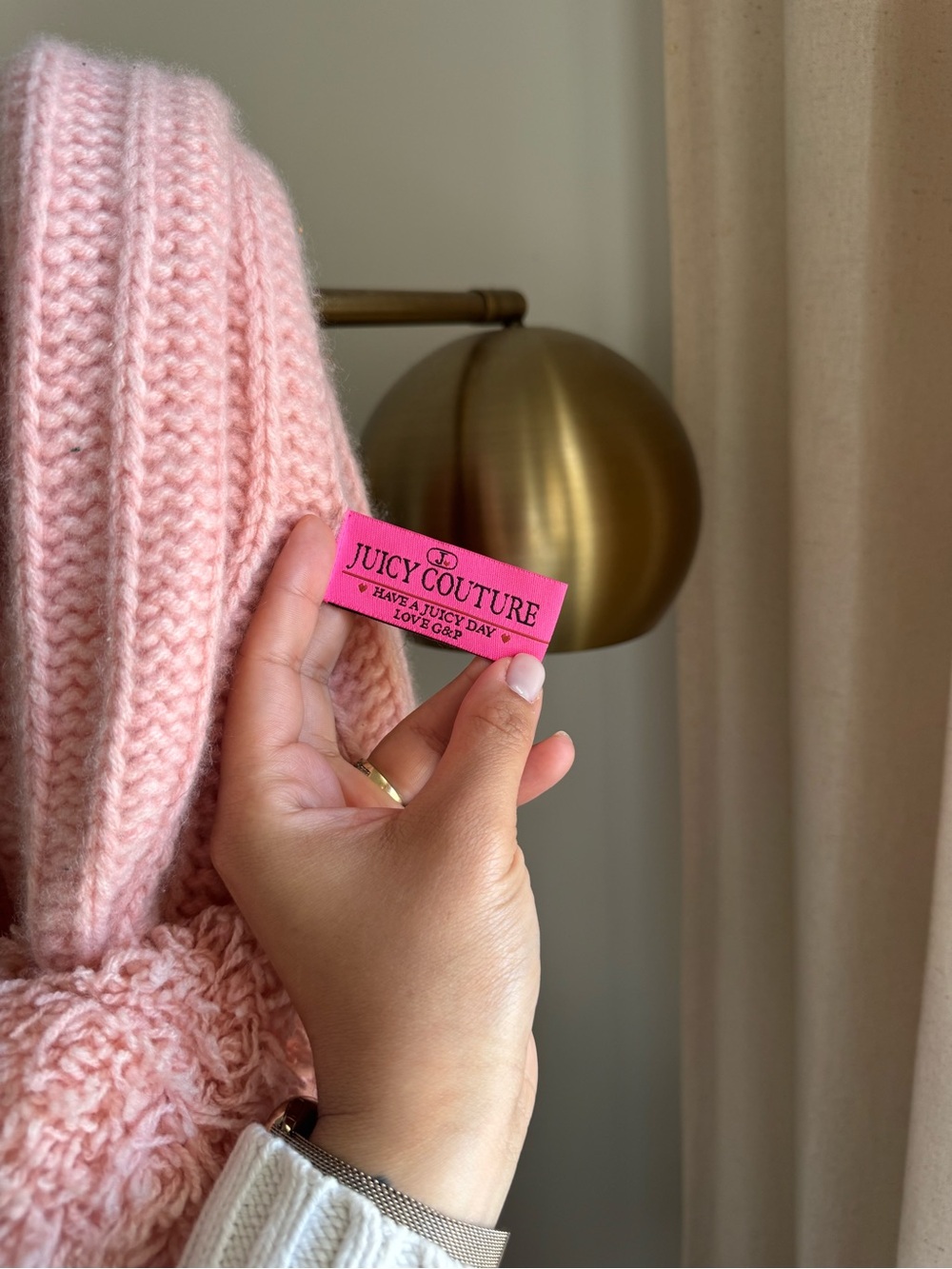 Juicy Couture Chunky Knit Pom-Pom Scarf - Baby Pink - Picture 3 of 6